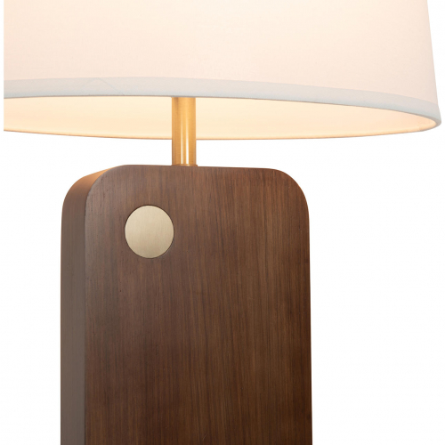 Laurel Table Lamp in Ebony Finish Wood, Weathered Brass & White Linen