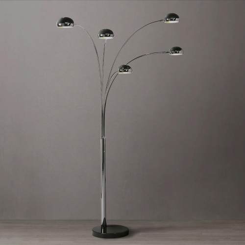 Mushroom 5 Light Arc Floor Lamp in Black Nickel & Black Marble