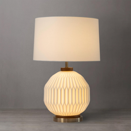 Moraga Table Lamp in Weathered Brass, Walnut & Bone Porcelain