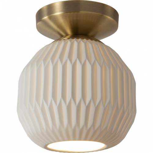 Moraga Semi-Flush Mount Ceiling Light in Weathered Brass & Bone Porcelain