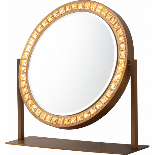 Marilyn Table Top LED Vanity Mirror in Weathered Brass & Crystal