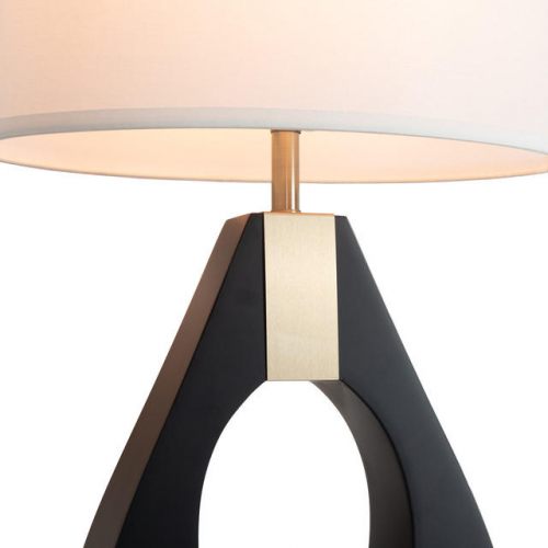 Pearson Table Lamp in Ebony Wood, Weathered Brass & Off White Linen