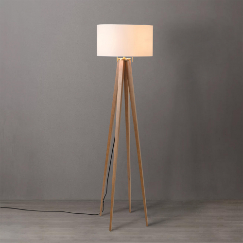 Quattro Floor Lamp in Natural Ash Finish, Weathered Brass & White Linen