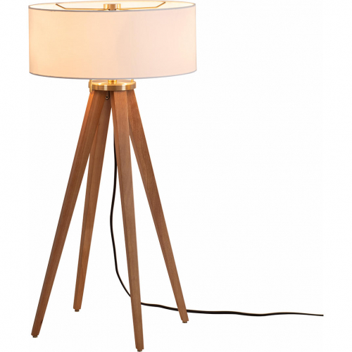 Quattro Table Lamp in Natural Ash Finish, Weathered Brass & White Linen