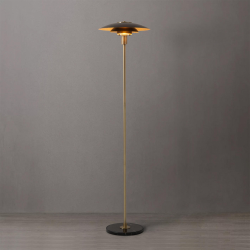 Rancho Mirage Floor Lamp in Weathered Brass, Black, Black Marble & Gold Leaf