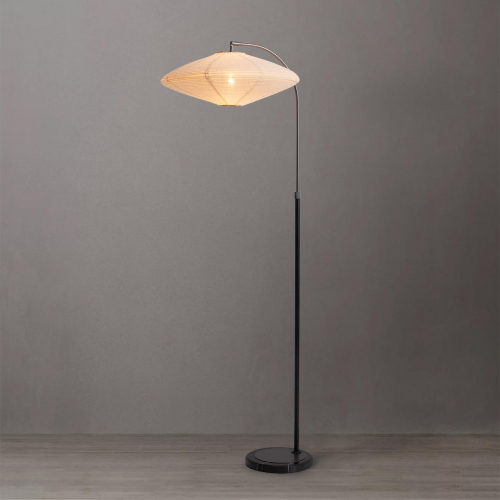 Roswell Floor Lamp in Black, Black Marble & White Linen