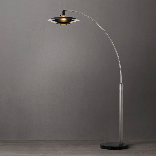 Rancho Mirage 1 Light Arc Floor Lamp in Antique Nickel, Black, Black Marble & Silver Leaf