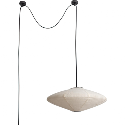 Roswell Ceiling Pendant Swag Light in Black Steel & White Linen