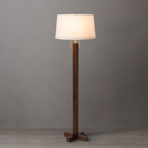 Swiss Cross Floor Lamp in Dark Walnut Finish, Weathered Brass & White Linen