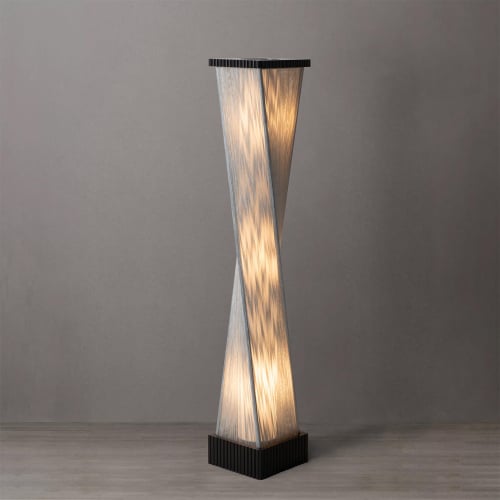 Torque Accent Floor Lamp in Ebony Finish Wood & Silver String