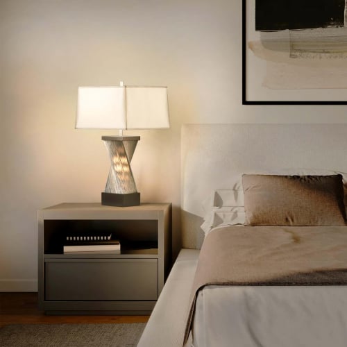 Torque Accent Table Lamp in Espresso Wood, Satin Nickel, & Silvered String