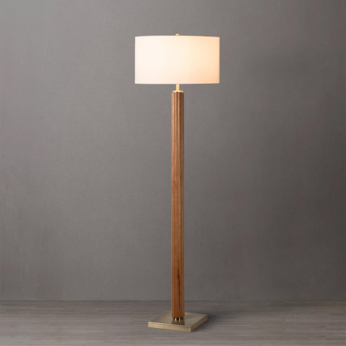 Tambo Floor Lamp in Natural Ash Finish, Weathered Brass & White Linen