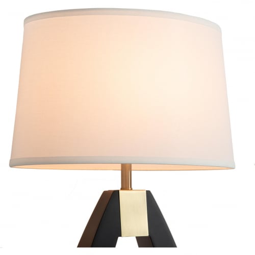 Trina Table Lamp in Ebony Finish Wood, Weathered Brass & White Linen