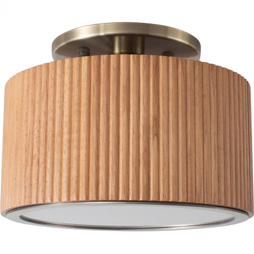 Tambo Semi-Flush Mount Ceiling Light in Natural Ash Finish & Weathered Brass