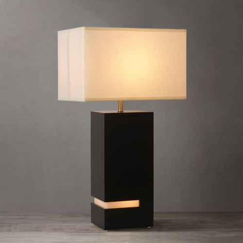 Zen Standing Table Lamp & Nightlight in Espresso, Satin Nickel & White Linen