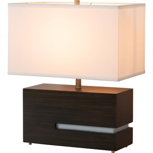 Zen Reclining Table Lamp in Gilded Ebony Finish Wood, Weathered Brass & White Linen