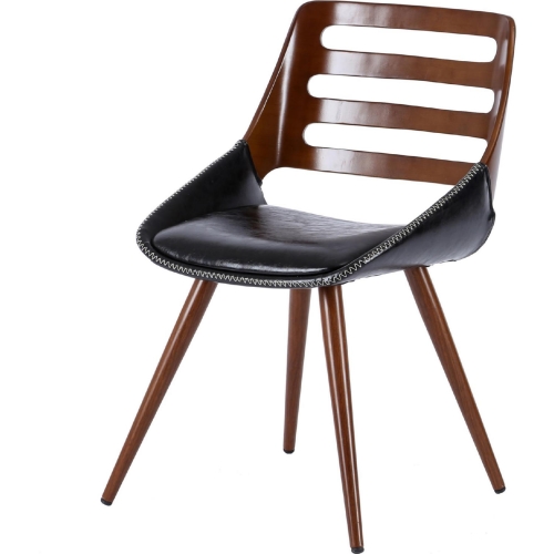 Shelton Dining Chair in Black Leatherette & Walnut Bamboo