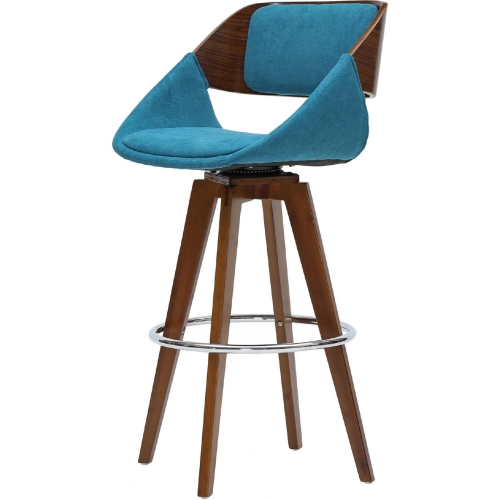 Cyprus Counter Stool in Teal Blue Fabric & Walnut