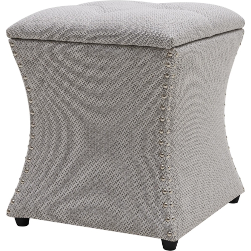 Amelia Storage Ottoman in Tufted Gray Fabric w/ Nailhead