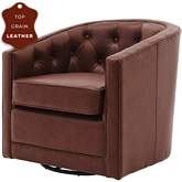 Walsh Swivel Accent Chair in Tufted Brown Top Grain Leather