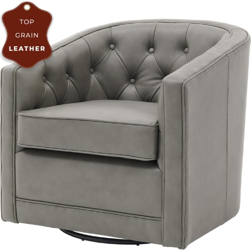 Walsh Swivel Accent Chair in Tufted Gray Top Grain Leather