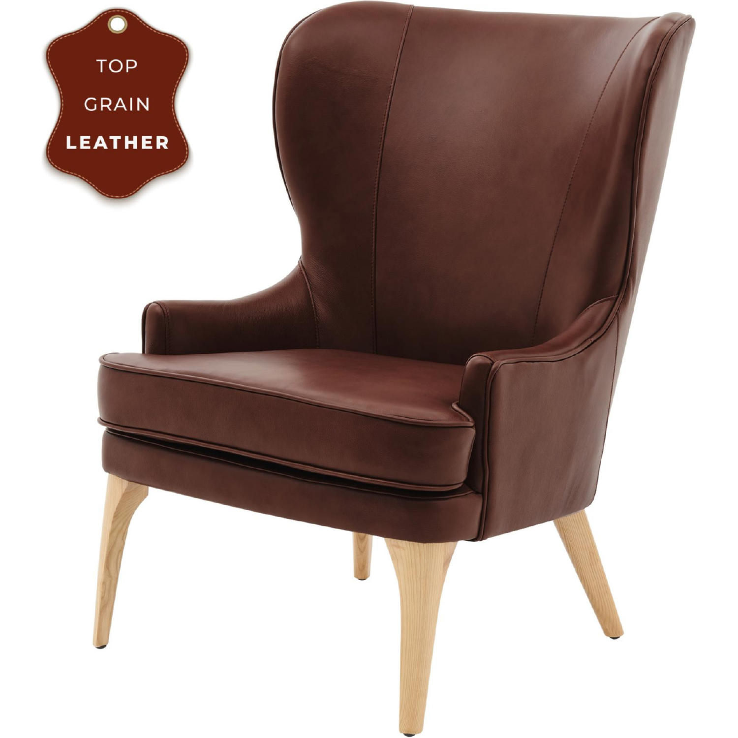 NPD 1900155 426 Bjorn Accent Chair In Brown Top Grain Leather Oak   1900155 426 26876 A 