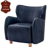 Tiffany Accent Arm Chair in Blue Top Grain Leather & Honey Wood