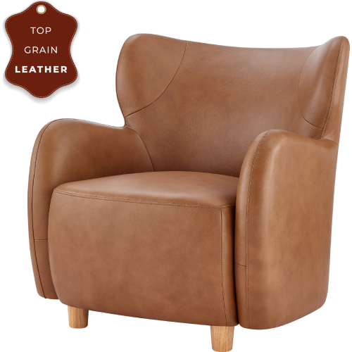 Tiffany Accent Arm Chair in Caramel Brown Top Grain Leather & Honey Wood