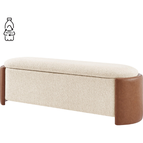 Alyssa Storage Bench in Palladian Beige Fabric & Vintage Cider Leatherette