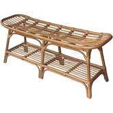 Damara Rattan Bench w/ Shelf in Natural & Brown