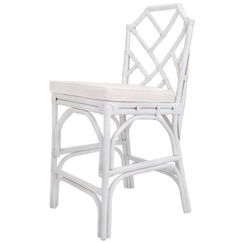 Kara Chippendale Style Rattan Counter Stool in White (Set of 2)