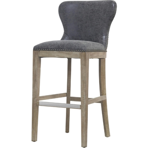 Dorsey Bar Stool in Charcoal Nubuck on Driftwood Legs