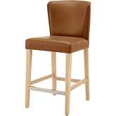 Albie Counter Stool in Caramel Brown Leatherette & Natural Finish Wood