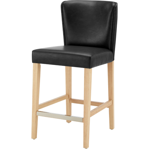 Albie Counter Stool in Black Leatherette & Natural Finish Wood