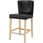 Albie Counter Stool in Black Leatherette & Natural Finish Wood