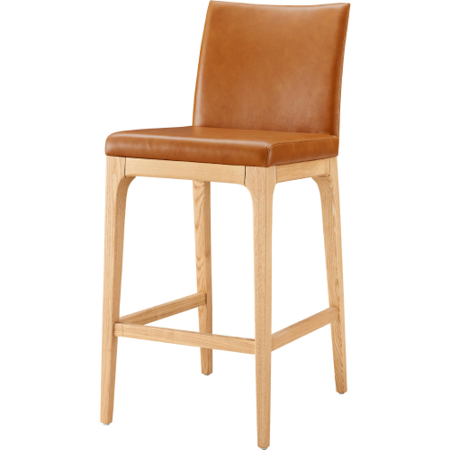 Devon Counter Stool in Caramel Brown Leatherette & Wood (Set of 2)