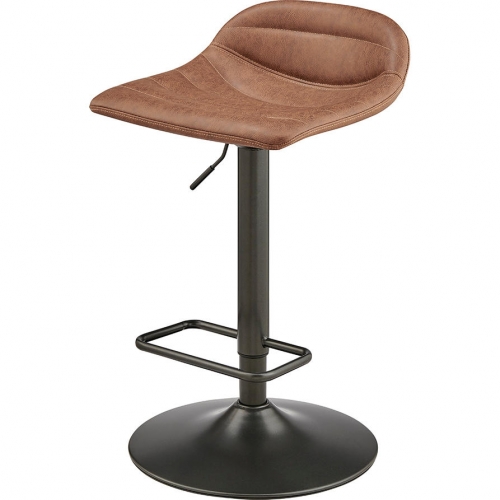 Koa Gaslift Swivel Bar Stool in Channel Tufted Brown Leatherette & Metal (Set of 2)