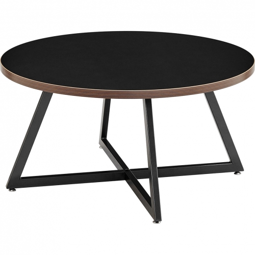 Courtdale Round Coffee Table in Black Melamine & Metallic Gunmetal Steel