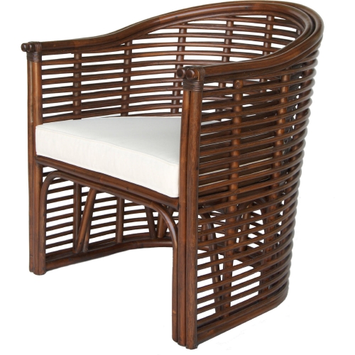 Knox Tub Chair in Earth Tone Brown Rattan w/ Fabric Seat