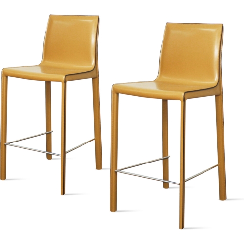 Gervin Counter Stool in Chestnut Recycled Leather on Powder Coated Steel (Set of 2)