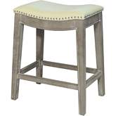 Elmo Counter Stool in Beige Bonded Leather & Gray Wood