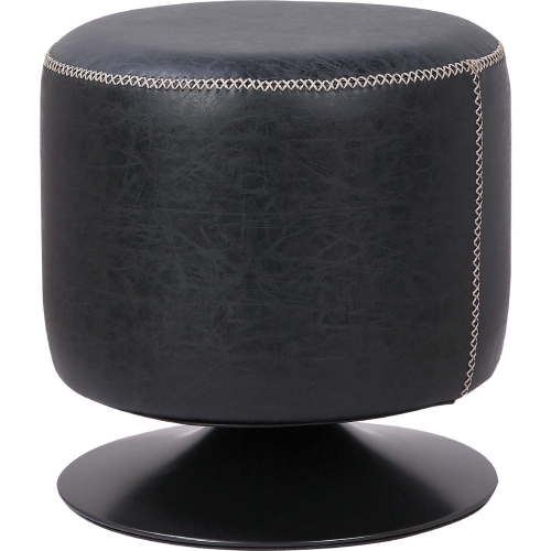 Gaia Round Ottoman in Vintage Black Leatherette