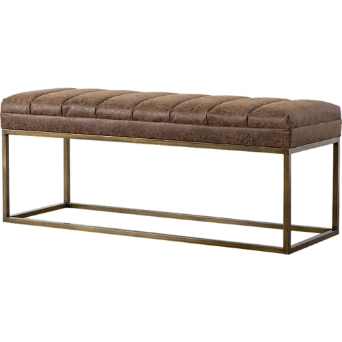 Darius Bench in Channel Tufted Chocolate Leatherette on Gold Steel