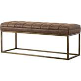 Darius Bench in Channel Tufted Chocolate Leatherette on Gold Steel