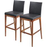 Devon Counter Stool Walnut Legs in Antique Gray Leatherette on Walnut Finish Legs (Set of 2)