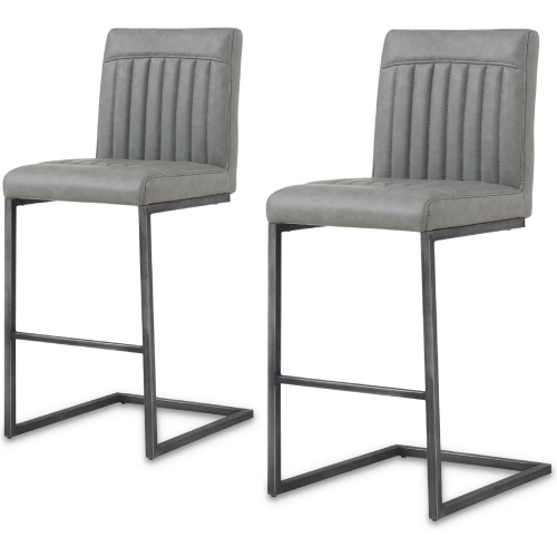 Ronan Counter Stool in Channel Tufted Antique Gray Leatherette (Set of 2)