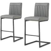 Ronan Counter Stool in Channel Tufted Antique Gray Leatherette (Set of 2)