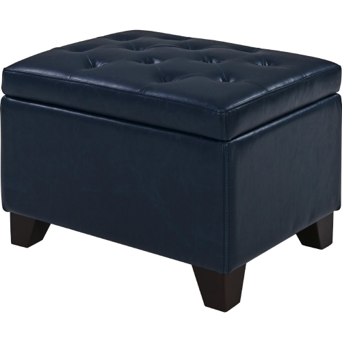 Julian Rectangular Storage Ottoman in Vintage Blue Bonded Leather on Drift Wood Legs