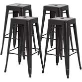 Metropolis Metal Backless Counter Stool in Black Painted Steel (Set of 4)