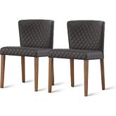 Albie Diamond Stitch  in Chair in Brown Leatherette (Set of 2)